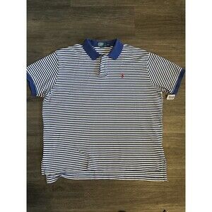 Polo Ralph Lauren Men Shirt XXL Blue Stripped Cotton 1/4 Button Classic Fit Polo